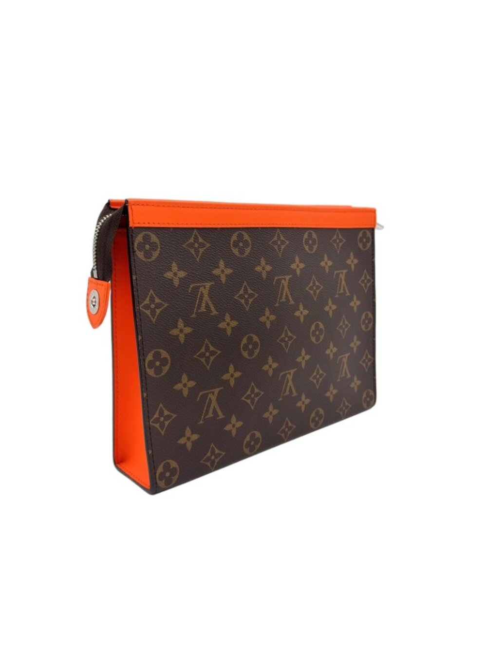 Louis Vuitton Pochette Voyage MM Monogram Macassar Leather Orange Brown Clutch - Picture 2 of 15